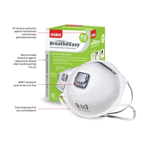 Esko Breathe Easy P2 Valved Dust Mask Box.12